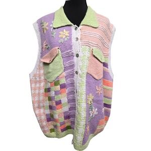 Vintage Susan‎ Bristol Hand Knit Floral Sweater Vest 1W Cottagecore Grandma Core